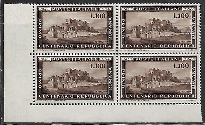 Italian Republic - centenary of the Roman Republic in block of 4 - Sassone N. 600
