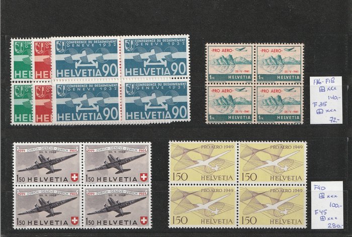 Svizzera 1932/1948 - Various Airmail issues in blocks of four