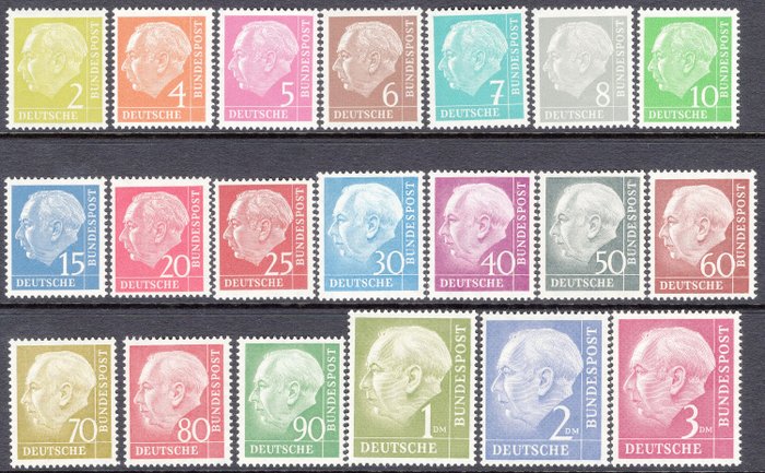 Germany, Federal Republic - 1954-60 Set  to 3 dm Sg 1103-1122 UNMOUNTED MINT - Sg 1103-1122