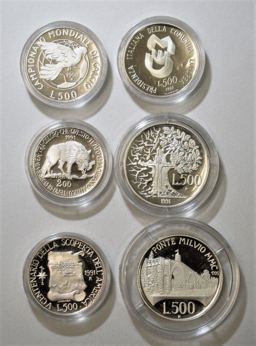 Italy, Italian Republic. 200 Lire + 500 lire 1990-91-92 - Italia 90 - CEE - Flora e Fauna I - America III - Ponte Milvio - Proof/FS