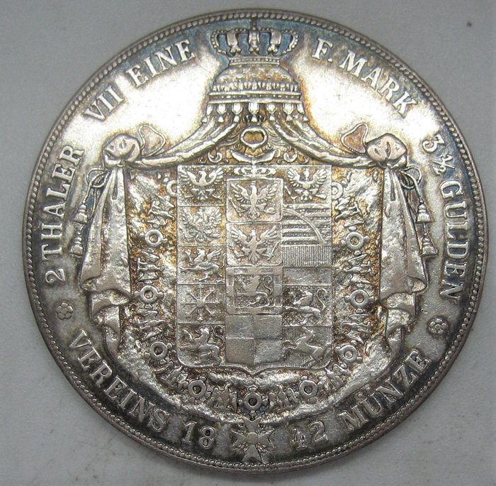 Allemagne, Prusse. Friedrich Wilhelm IV. (1840-1861). 2 Taler 1861 zu 3 1/2 Gulden, Vereinsmünze.