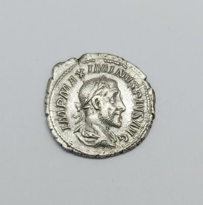 Roman Empire. Maximinus Thrax (AD 235-238). AR Denarius,  Rome - Emperor standing left with spear, flanked by two standards