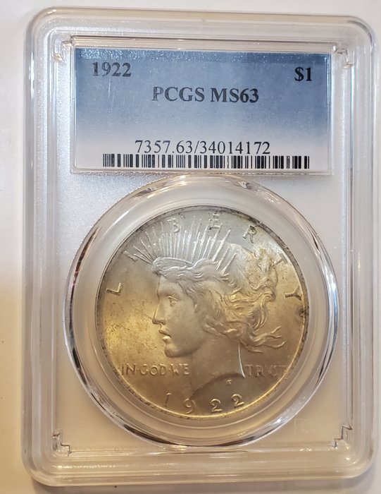 United States. Dollar (Peace) 1922 in MS63 PCGS Slab