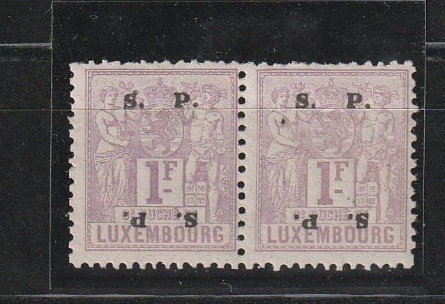 Luxembourg 1882 - Official overprints, the 1 franc in pair with double overprint