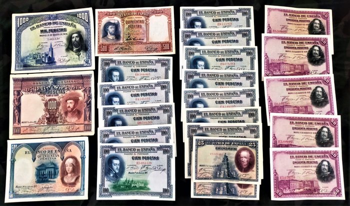 Espagne - 25/1000 Pesetas 1925/1931 (23 banknotes)