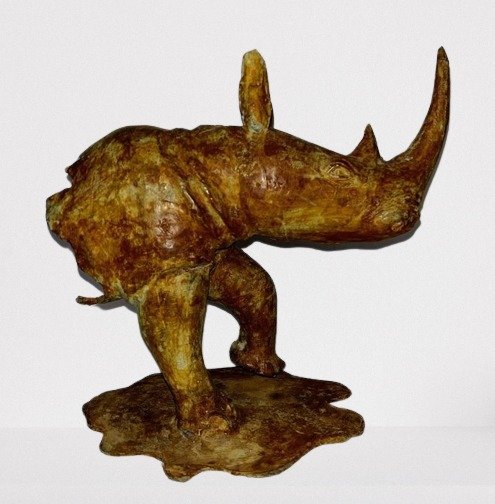 Scultura rappresentante un Rinoceronte - 26 cm - Contemporaneo - Bronzo