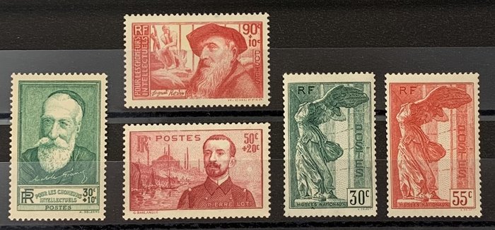 Frankrijk - Very nice pre-war set from 1937, including the rare pair of Winged Victory of Samothrace, quote: - Yvert n° 343/44, 353 et 354/55