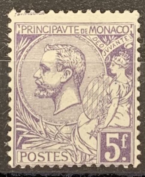 Monaco - Beautiful 5 Francs purple, ALBERT I type, quote: €400! - Yvert n° 46