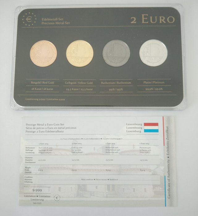 Luxembourg. 2 Euro 2014-4x2 Euro Precious Metal Set