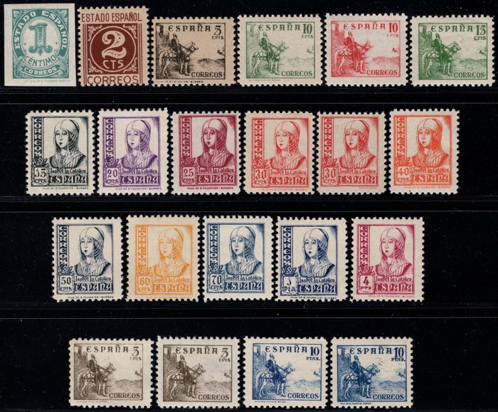 Espagne 1937 - Numerals, El Cid and Isabella. Complete set. Includes all complementary values - Edifil 814/831, 816A/B, 823A