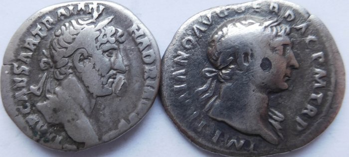 Roman Empire. Lot of 2 AR Denarii,  Hadrian( AD 117-138) and Trajan (AD 98-117)