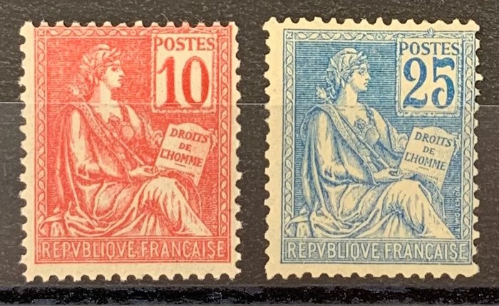 Frankrijk - 10c pink and 25c blue, type MOUCHON, quote: €470! - Yvert n° 112 et 114