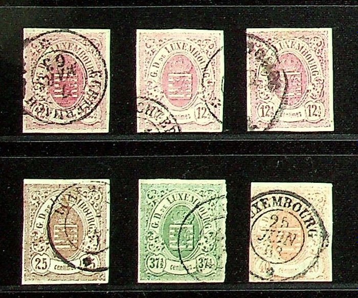 Luxembourg 1859/1863 - Coat of arms stamps, imperforate - Michel 7 (drie stuks), 8, 10, 11