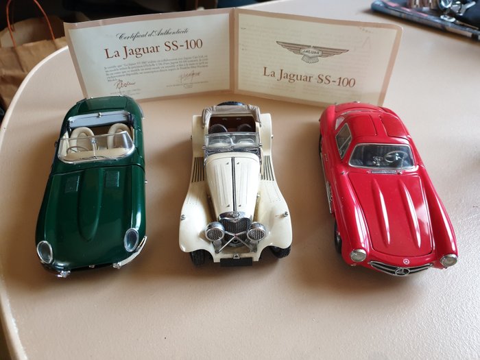 Franklin Mint - 1:24 - Franklin Mint la Jaguar SS-100 - 1961 Jaguar E-type 1954 Mercedes Benz 300 SL