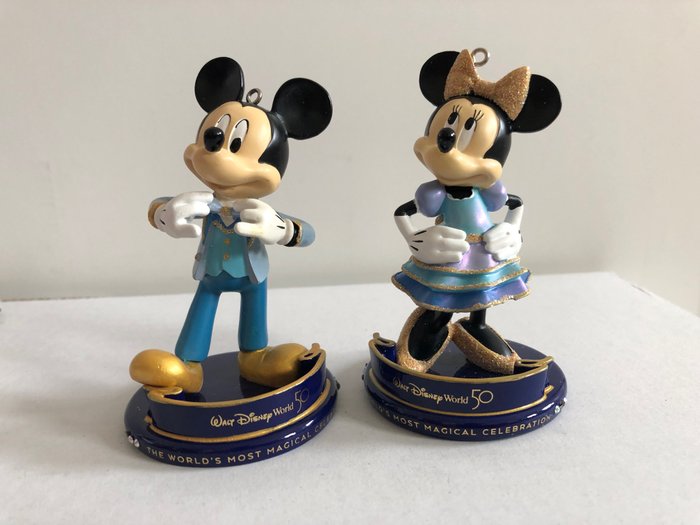 Walt Disney World - 2 Statuettes/Ornaments - Mickey & Minnie Mouse - 50th Anniversary Celebration
