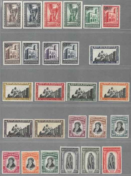 San Marino 1932/1938 - 8 complete sets MNH, 35 values in total - Sassone S.30, 33, 34, 35, 36, 37, 38, 39