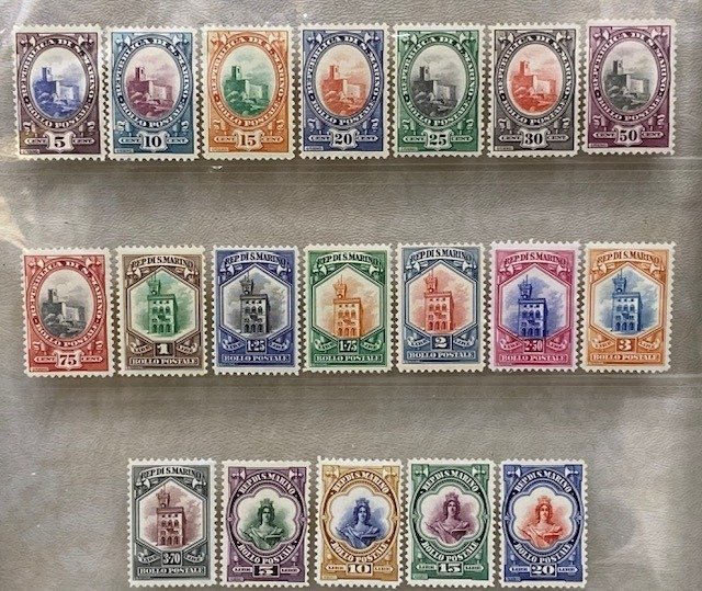 San Marino 1932 - Small building complete set of 19 values MNH - Sassone S.28a