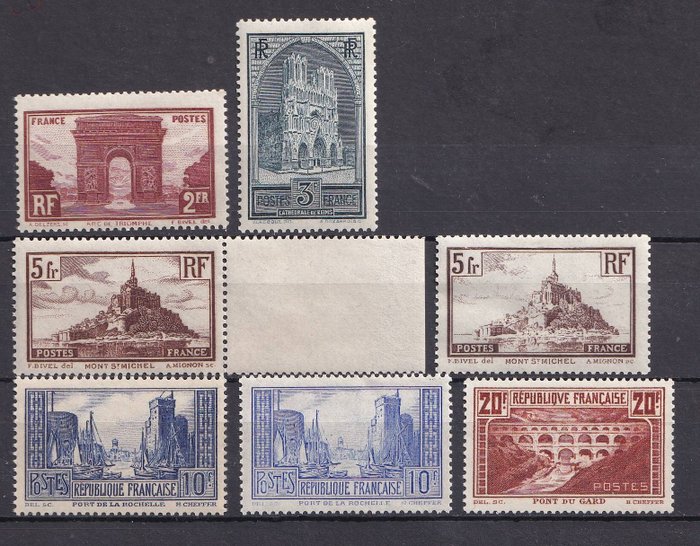 France 1930 - Sites & Monuments, la serie complete avec varietes - Yvert entre 258 & 262