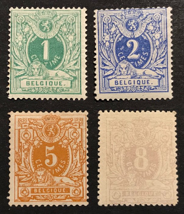 Belgique 1869/1883 - Lying lion with numeral denominations 1-8c, complete series - MNH - OBP 26/29