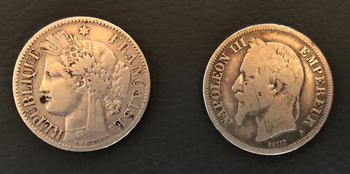 France. Napoleon III - Cérès. Lotto 2 monete d'argento - 2 Francs - varie date 1869/1895