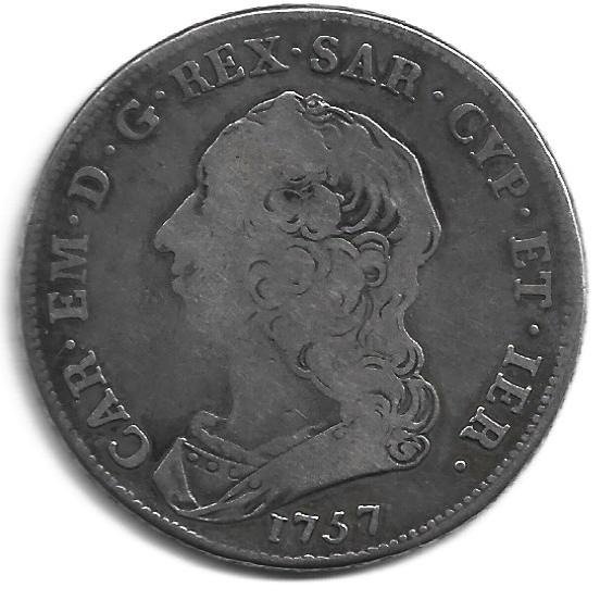 Italië, Koninkrijk Sardinië. Carlo Emanuele III di Savoia (1730-1773). Scudo da 6 Lire 1757 - Torino