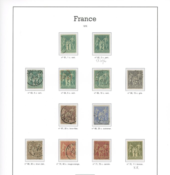 France 1876/1900 - COTE +7000 - Belle collection suivie de classiques Sages avec doubles pour nuances - Entre les n°61 et 106