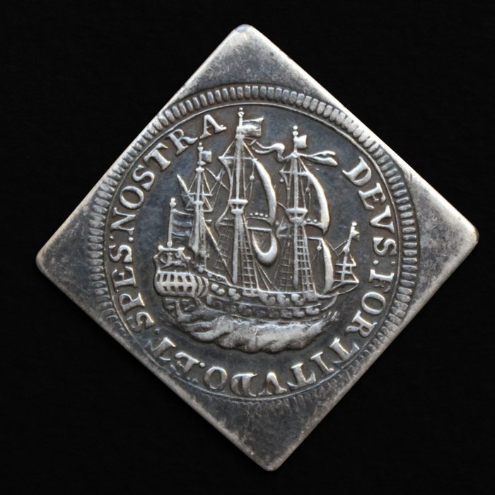 Netherlands, Enkhuizen. Scheepjesschelling van 6 Stuivers 1716 op vierkant muntplaatje geslagen