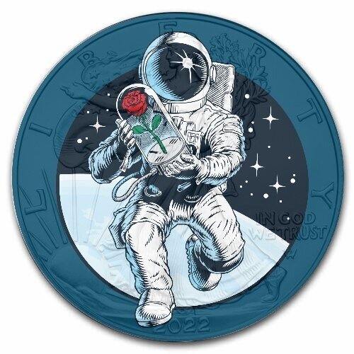 États-Unis. 1 Dollar 2022 -  American Eagle - "Astronaut with Roses" - Colorized - 1 Oz with COA