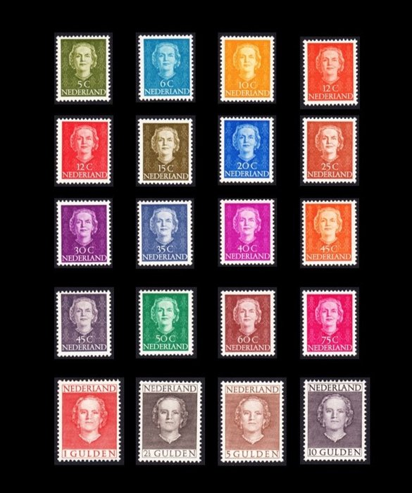 Pays-Bas 1949/1951 - Queen Juliana ‘en face’ - NVPH 518/533 + 534/537