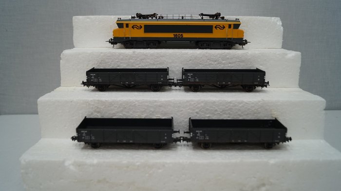 Liliput, Lima H0 - L208074 / 216 40 - Electric locomotive, Freight carriage - 1600 Series with 4 freight cars - NS