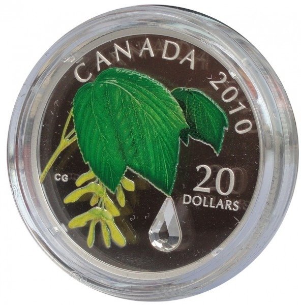 Canada. 20 Dollars 2010 Swarovski Crystal Raindrop. 1 oz (.999)
