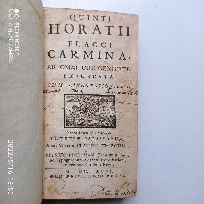Horace - Quinti Horatii Flacci Carmina, ab omni obscoenitate expurgata cum annotationibus.... - 1696