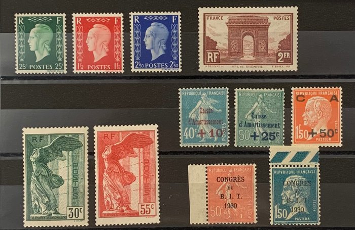 France - Very nice pre-war set including the pair of Winged Victory of Samothrace! All VF. Quotation: €775 - Yvert n° 246/48, 258, 264/65, 354/55 et 701 DEF