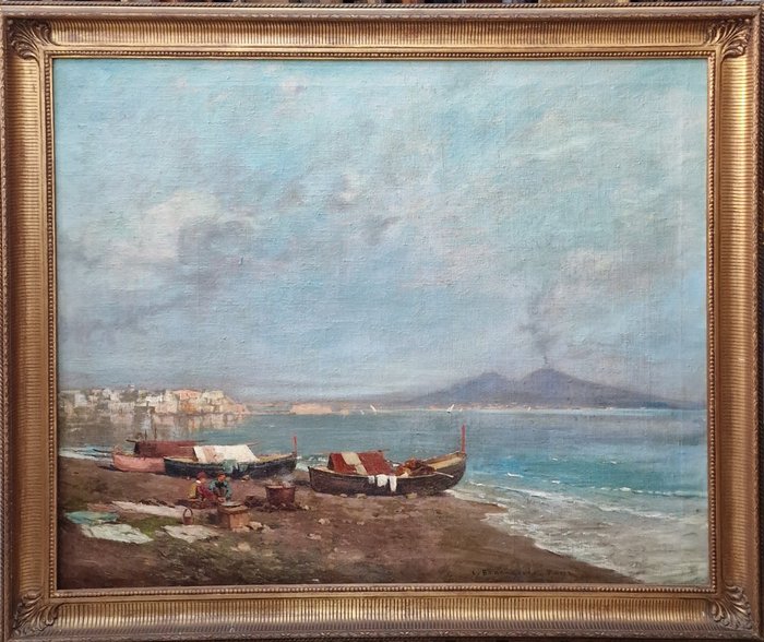 Image 2 of Carlo Brancaccio (1861-1920) - Marina di Napoli con barche e pescatori