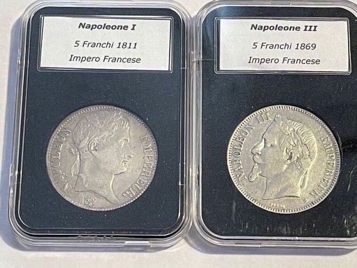 France. Napoléon I (1804-1814). 5 Francs 1811-A, Paris. Napoleone III, 5 Francs 1869-BB, Straßburg. (2 pieces)