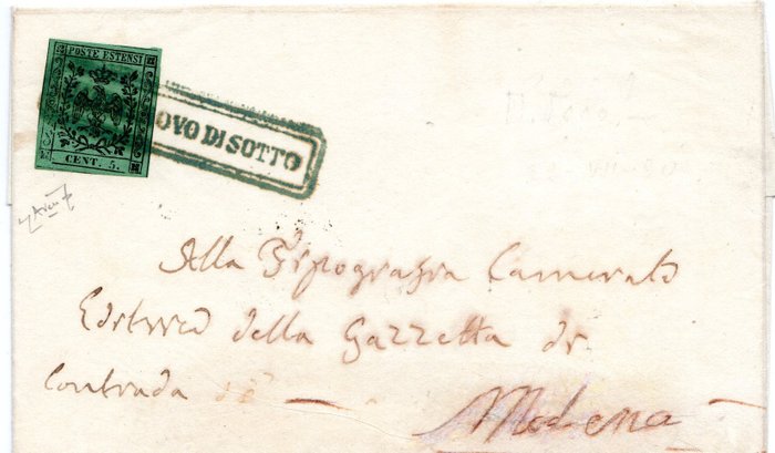 Italiaanse oude staten - Modena - Letter from Castelnuovo di Sotto, July 1859, the only one known (pt. R3) - Sassone n. 7