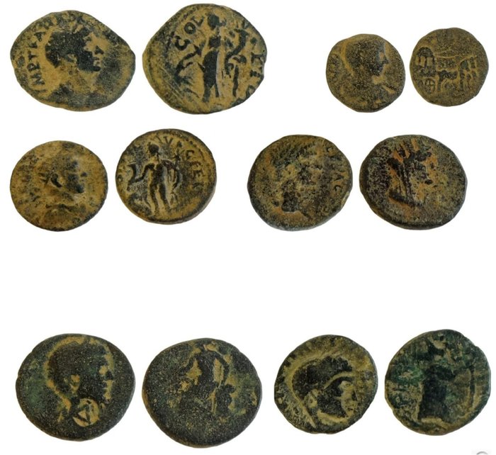 Roman Empire (Provincial). Lot of 6 Æ coins,  incl.: Hadrian, Claudius I, Elagabalus and Gordian III. 1st - 3rd centuries AD