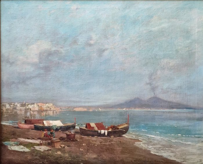 Image 3 of Carlo Brancaccio (1861-1920) - Marina di Napoli con barche e pescatori