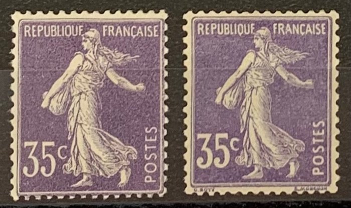 Frankrijk - 35 cents purple, Sower type, thin numbers and bold numbers, both fresh and VF - Yvert n° 136 et 142