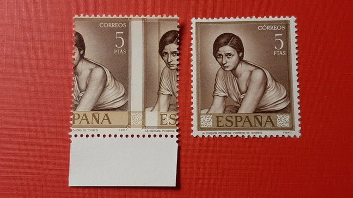 Espagne 1965 - Romero de Torres. Stamp with printing errors and misperforation. Very rare. - Edifil 1665 dh