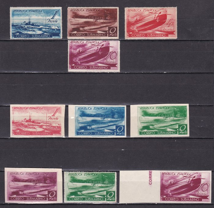 Espagne 1938 - Submarine Post - Set of stamps and varieties