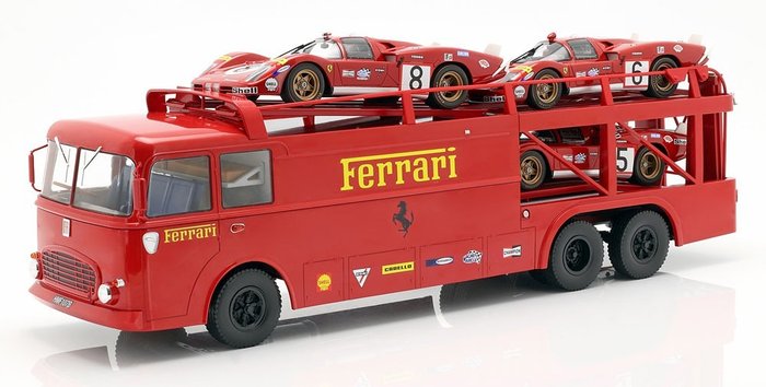 Norev - 1:18 - Fiat Bartoletti 306/2- Ferrari race transporter Le Mans - Rood - Modèle exclusif.