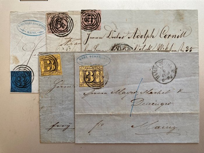 Thurn und Taxis 1852 - 5 expertised covers - Sem Spezial Nr. 4a, 4b, 6, 2x 7