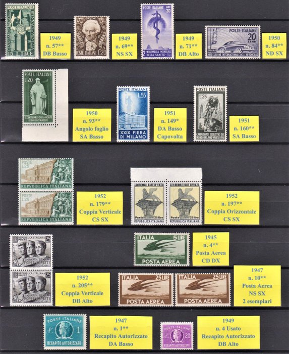 Italiaanse Republiek 1947/1952 - Selection of pieces of the period with “letter watermark”, also in pairs