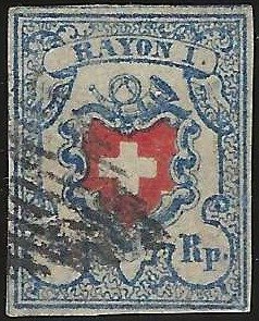 Schweiz 1850 - vollrandig  besserer B3 Stein - Rayon 17II, Typ 11, Stein B3 LO
