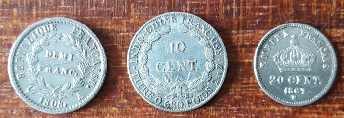 France. Lot. Demi-Franc/10 Cent/20 Cent 1808/1921 (3 pieces)