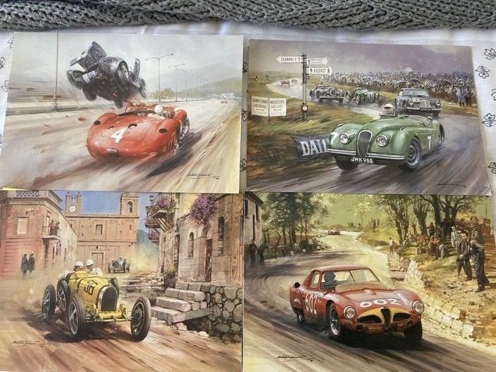 Alfa Romeo, Bugatti, Jaguar, Maserati - Michael Turner Motor racing prints - Stirling Moss and others - Stampa sportiva
