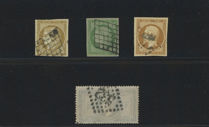 France 1849/1869 - Quote: over 3500 - A selection of classic Ceres and Napoleon stamps on card, including No. 1b, - Entre les n°1 et 33