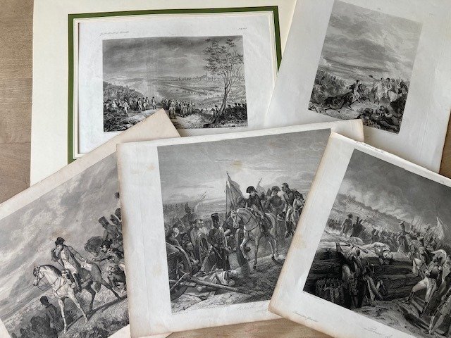 Anonym - Napoléon Bonaparte - Collection of 5 engravings from battlegrounds - 1850