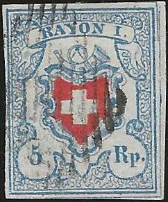 Svizzera 1851 - With full margin, signed - Rayon 17II, Typ 40, Stein C1 LU